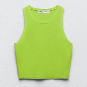Zara Neon Cropped Knit Tank Top